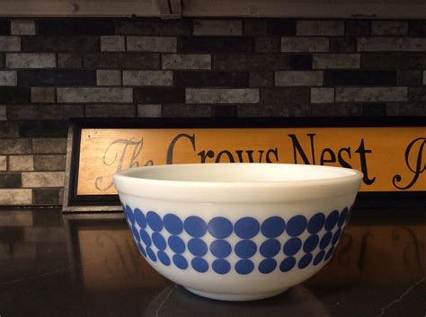 Vintage Pyrex Blue Polka Dot White Milk Glass Nesting Mixing Bowl 403 2