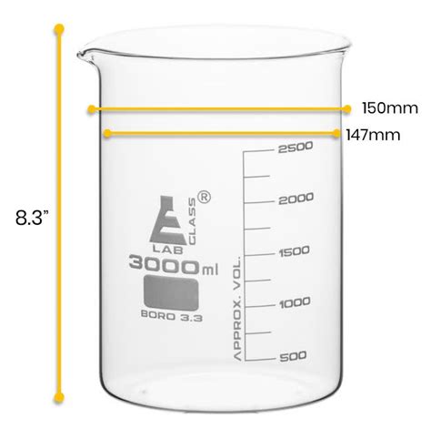 Beaker 3000ml Low Form White Graduations Borosilicate Glass