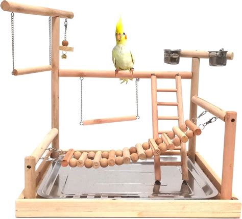 Mrli Pet Large Parrots Playstand Bird Playground Wood Perch Gym Stand