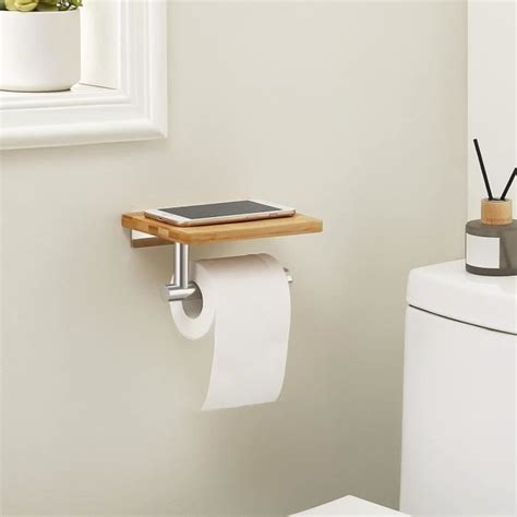 Porte Papier Toilette Avec Tag Re En Bambou D Rouleur Papier Toilette