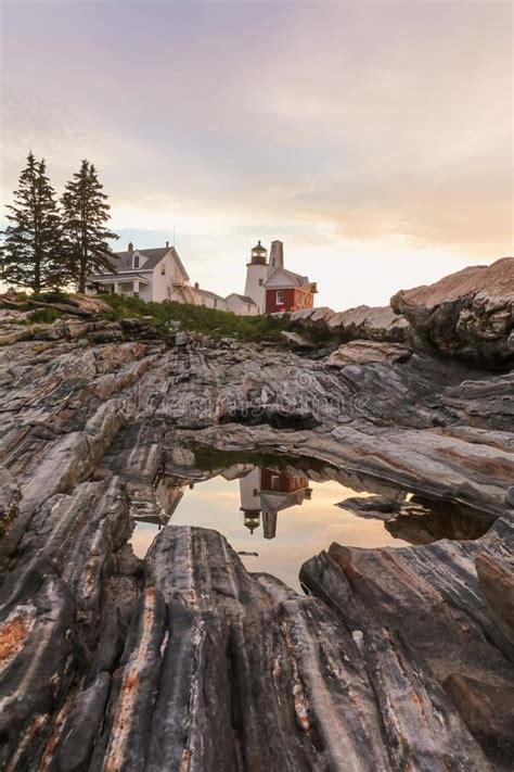 Pemaquid Point Lighthouse Reflection At Sunrise On A Summer Morning In