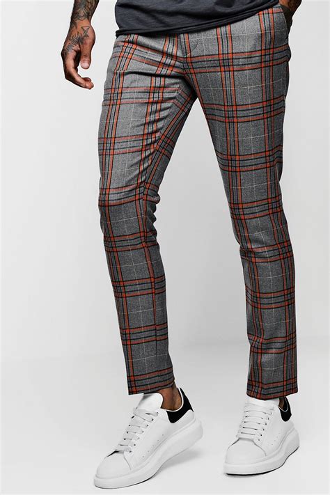 Mens Skinny Bold Detail Check Cropped Pants Boohoo Pants Outfit