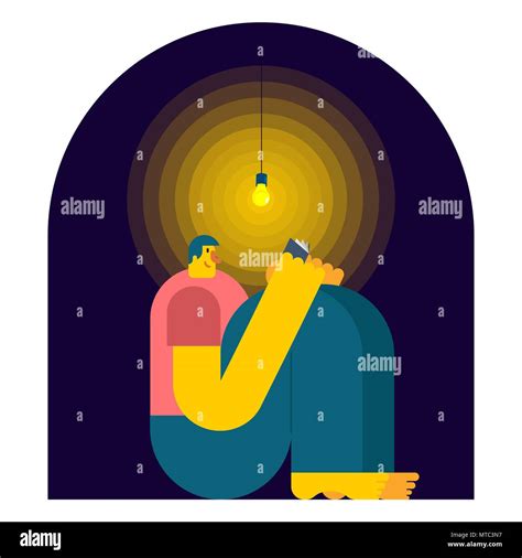 Man Reading Book In Dark Night Reading Vector Illustration Stock Vector Image And Art Alamy