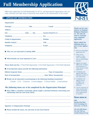 Fillable Online NRB Invites Application For Full Membership For All U