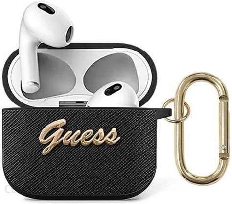 GUESS GUA3SASMK AIRPODS 3 COVER CZARNY BLACK SAFFIANO SCRIPT METAL