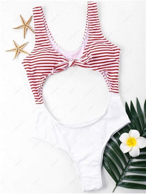 [12 Off] 2021 Cut Out Knotted Cheeky One Piece Swimwear In White Zaful