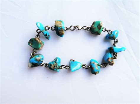 Vintage Turquoise beaded bracelet with sterling silver clasp, Turquoise ...