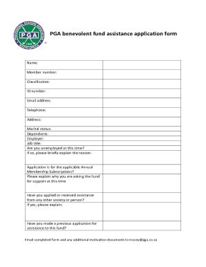 Fillable Online PGA Benevolent Fund Assistance Application Form Fax