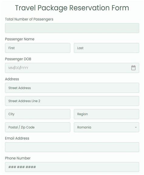 Travel Package Reservation Form Template 123formbuilder