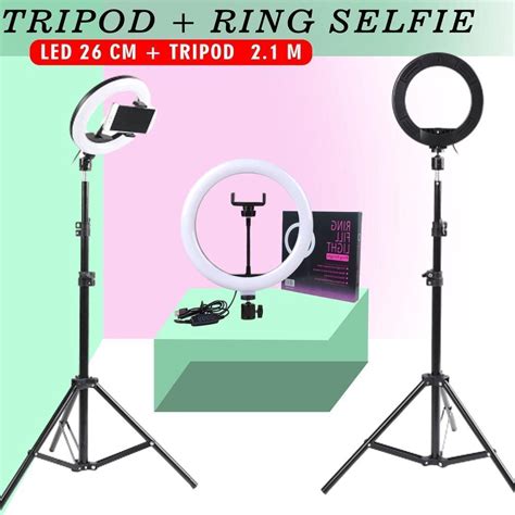 Jual PAKET KOMPLIT RINGLIGHT 26CM TRIPOD 2 1 METER MAKE UP VLOG LAMPU