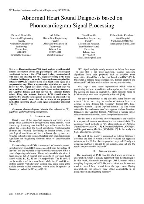 (PDF) Abnormal Heart Sound Diagnosis Based on Phonocardiogram Signal Processing