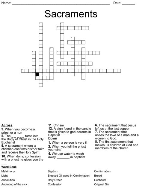 The Seven Sacraments Crossword Wordmint Seven Sacraments Catholic