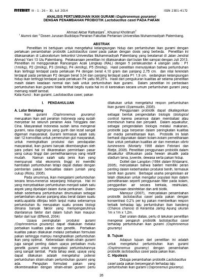 Analisis Pertumbuhan Ikan Gurami Osphronemus Gouramy Dengan