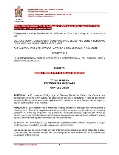 SECCION PRIMERA DISPOSICIONES GENERALES Última reforma Decreto No