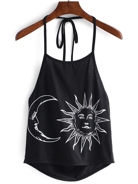 Halter Sun Moon Print Cami TopFor Women Romwe