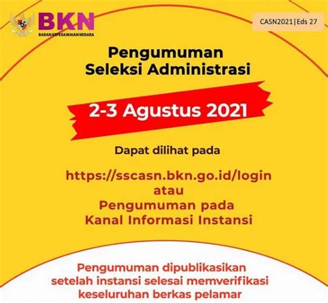 Cek Pengumuman Hasil Seleksi Administrasi Cpns Dan Pppk Segera