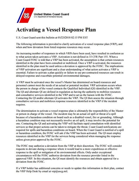 Uscg Activating A Vessel Response Plan Safety4sea