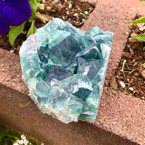 G Green Cubic Fluorite Crystal Cluster Mineral Display Specimen