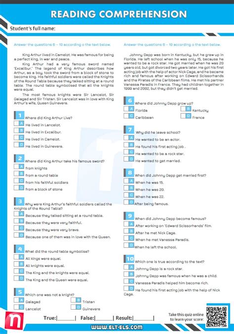 Reading Comprehension Multiple Choice Test Reading Comprehension Worksheets