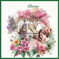 Carte Gros Bisous Maman Et Sa Fille Fleurs Roses