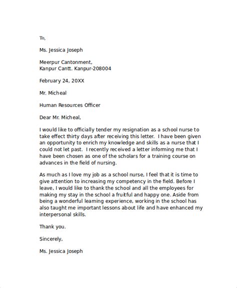 Resignation Letter For Nurses Sample Nursing Examples