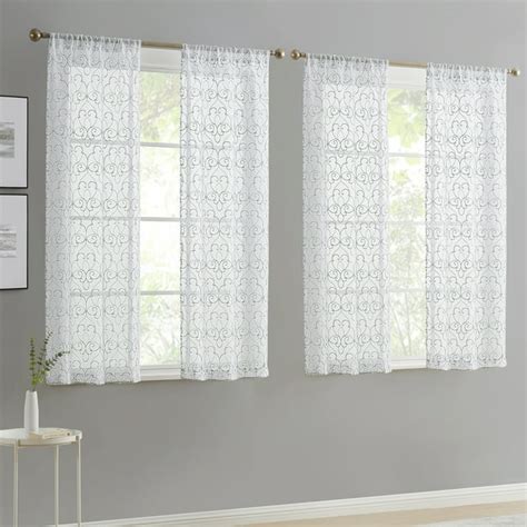 Mainstays Modern Scroll Rod Pocket Sheer Curtain Panel Set Of 4 Aqua 28 W X 63 L