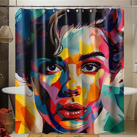 Elizabeth Taylor Colorful Portrait Shower Curtain Abstract Kandinsky Style Bathroom Decor Unique