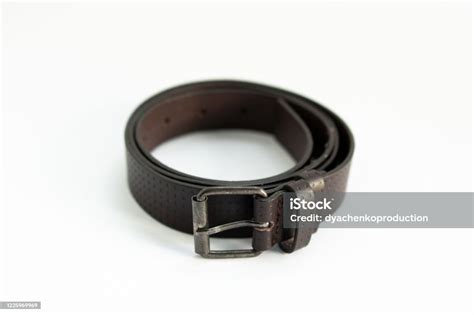 Dark Brown Leather Belt For Men White Background Stock Photo Download