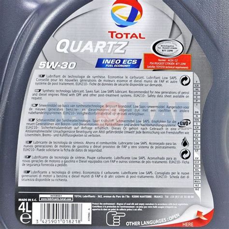 Моторное масло TOTAL QUARTZ INEO ECS 5W30: особенности, характеристики ...