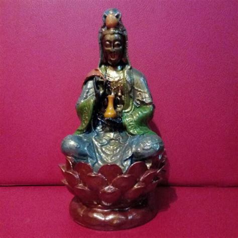 Jual Patung Dewi Kwan Im Kuan Yin Duduk Di Lotus Pegang Vase Warna