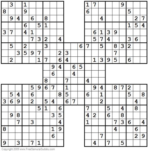 Free Printable Hard Samurai Sudoku Puzzles