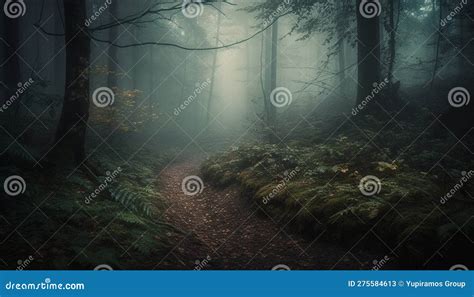 Mysterious Forest Path Leads To Spooky Adventure Generated By Ai Stock