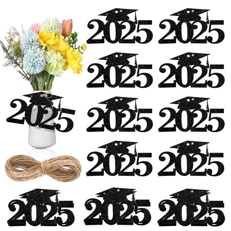 24 Pcs 2025 Graduation Cutouts Tags Decorations Class of 2025 Glitter