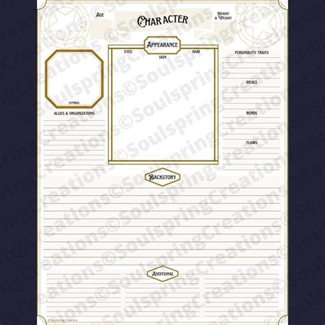 Celestial Dnd 5e Character Sheet Dungeons And Dragons Stat Etsy