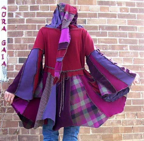 AuraGaia Berries Tunic Dress Liripipe Hood Upcycled Sweaters Velour