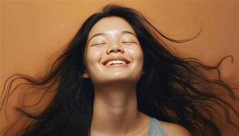 Premium Ai Image Happy Asian Woman Smiling With Eyes Closed