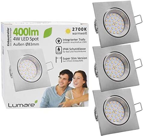 Lumare LED Spot encastrable 4W Set de 6 argent carré 400lm IP44