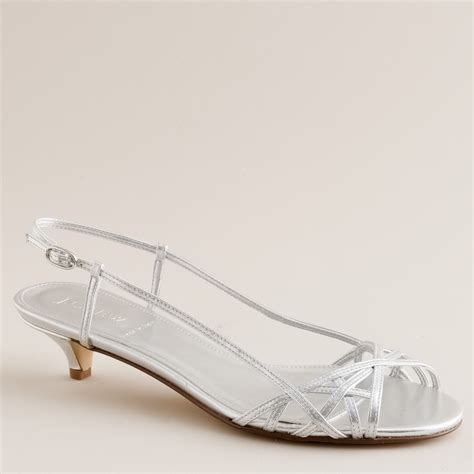 J.crew Jillian Strappy Kitten Heels in White (metallic silver) | Lyst