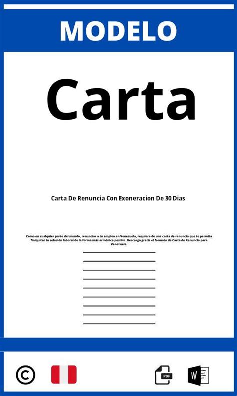 Modelo De Carta De Renuncia Con Exoneración De 30 Días 2025