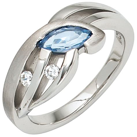 Ring Damenring Sterling Silber Teilmattiert Mit Zirkonia Blau