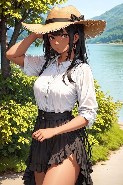 Premium Photo | Anime girl in a straw hat