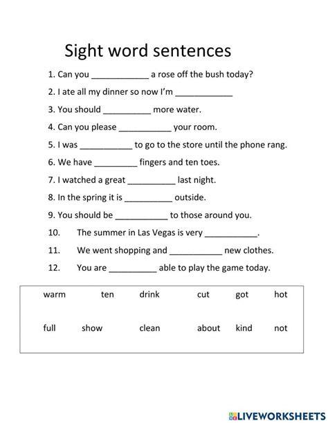 Sight Words Build A Sentence Cut And Paste Worksheets Worksheets Library