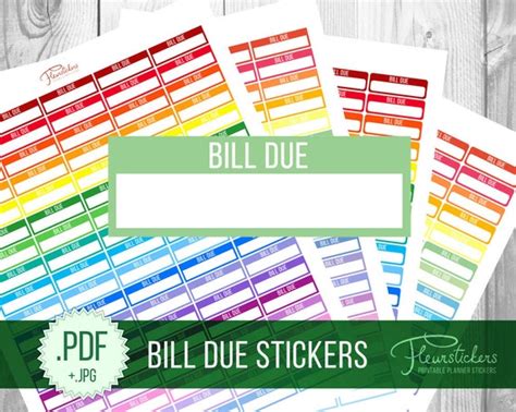 Bill Due Printable Planner Stickers Bill Due Planner Sticker