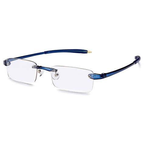 Visualites 1 Navy Blue 200 Power Lightweight Rimless Rectangle Reading Glasses For Men And