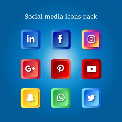 Pack de iconos de redes sociales rectangulares efecto de botón 3d