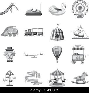 Amusement Park Icons Set Cartoon Style Stock Vector Image Art Alamy