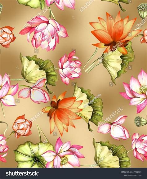 Digital Flower Pattern Textile Design Biscuit Background