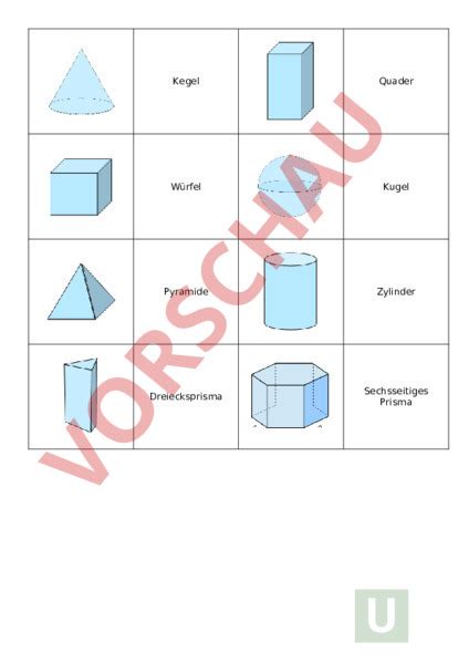 Arbeitsblatt Memory Geometrische Körper Geometrie Körper Figuren