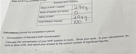 Solved Table Standard Khp Solution Mass Of Khp