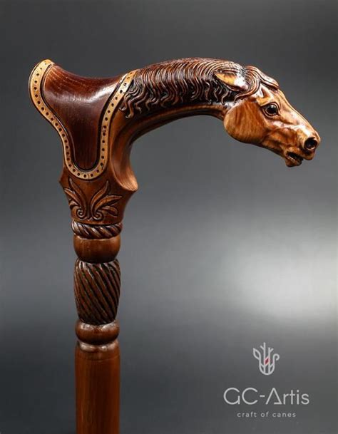 Designer Art Wooden Cane Walking Stick Horse With Saddle Animal Wood